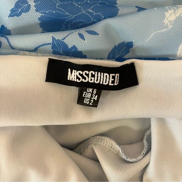 Missguided Blue Japanese Dragon Floral Ruching Bodycon Pullover MiniDress Size 2 - Picture 11 of 14